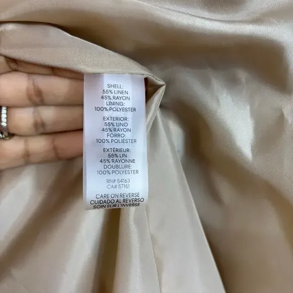 NWOT Calvin Klein Womens Linen Cinched Blazer Size 6 One Button Tan Breathable - Picture 12 of 14